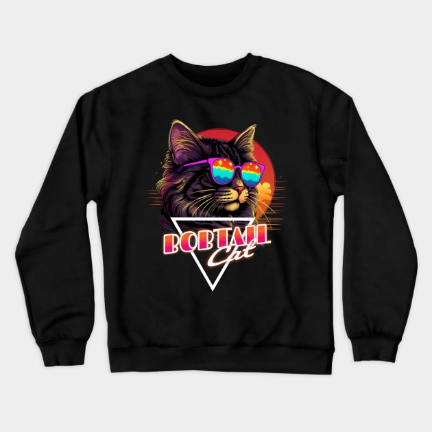 Retro Wave Bobtail Cat Miami Shirt Crewneck Sweatshirt by Miami Neon Designs